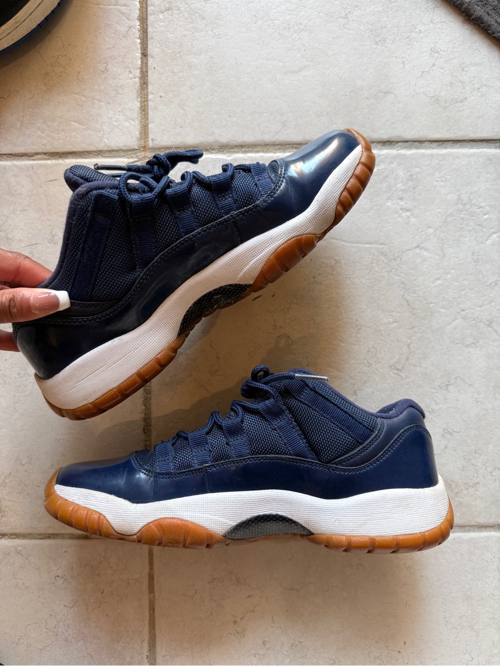 Air Jordan 11 Retro Navy Blue Low-Top Athletic Sneakers with Gum Sole Shoes